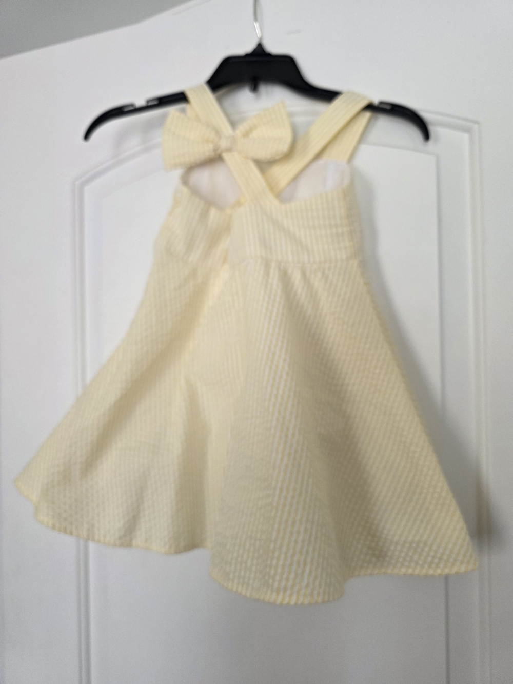 Rare Editions Pale Yellow Seersucker Dress with Bow Back